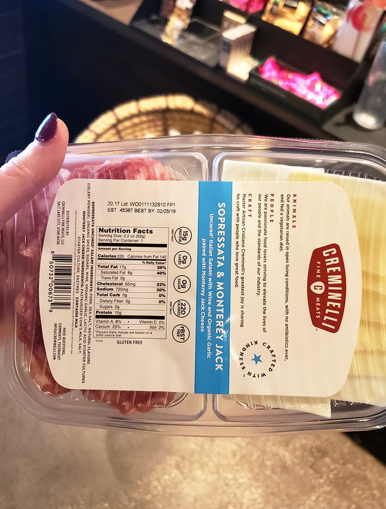 Nutrition Label for Creminelli Sopressata and Monterey Jack