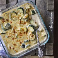 30-Minute Keto Zucchini Beer Macaroni and Cheese on Wooden Table