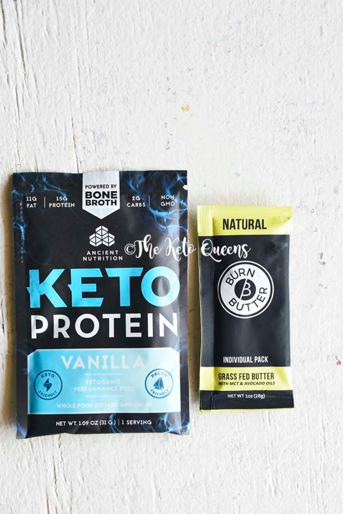 image of ancient nutrition keto protein packet and burn butter to go packet