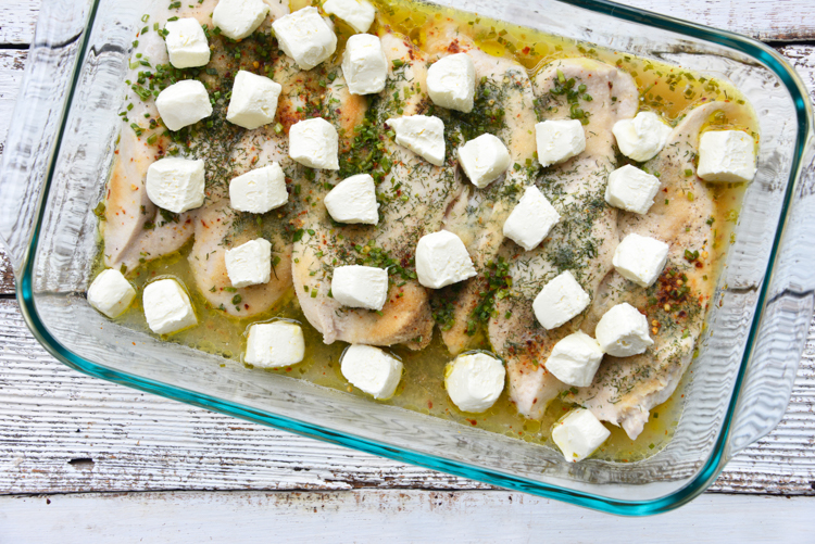 baked crack chicken topped with cream cheese