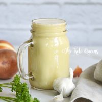Chicken Bulletproof Bone Broth Recipe in a glass mason jar