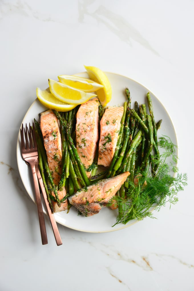 Butter Dill Baked Salmon Recipe with Roasted Asparagus