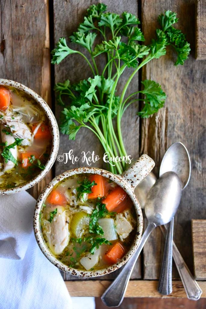This Leftover Chicken Bone Broth Soup is every bit as hearty and comforting as a regular bowl of Chicken Noodle Soup! We guarantee you won’t miss the noodles!