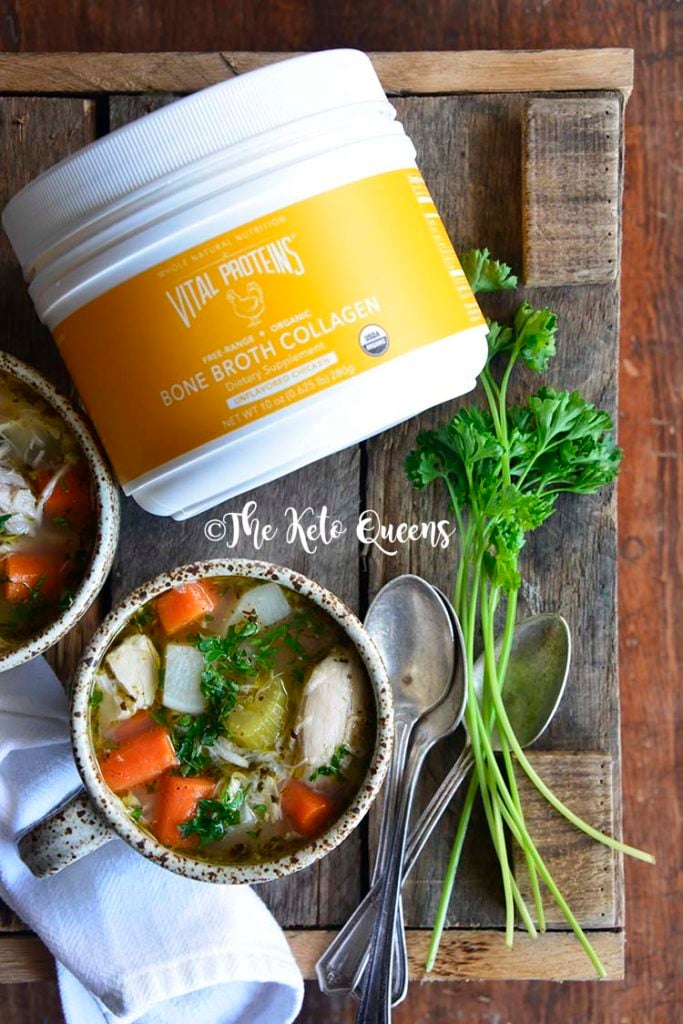 This Leftover Chicken Bone Broth Soup is every bit as hearty and comforting as a regular bowl of Chicken Noodle Soup! We guarantee you won’t miss the noodles!