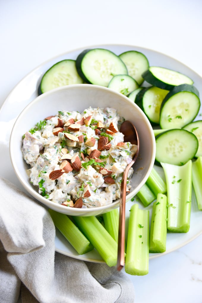 The Best Chicken Salad Recipe should not only be quick and easy, but packed full of flavor just like ours! This keto chicken salad can be made using rotisserie chicken, canned chicken, grilled chicken or freshly cooked shredded chicken.
