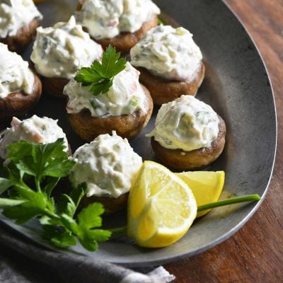 chilled old bay crab salad low carb stuffed mushrooms featured image
