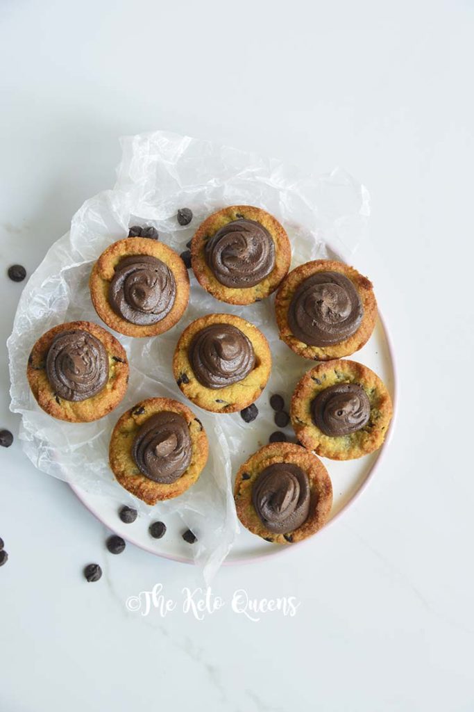 Chocolate Chip Cookie Cups with Chocolate Buttercream frosting