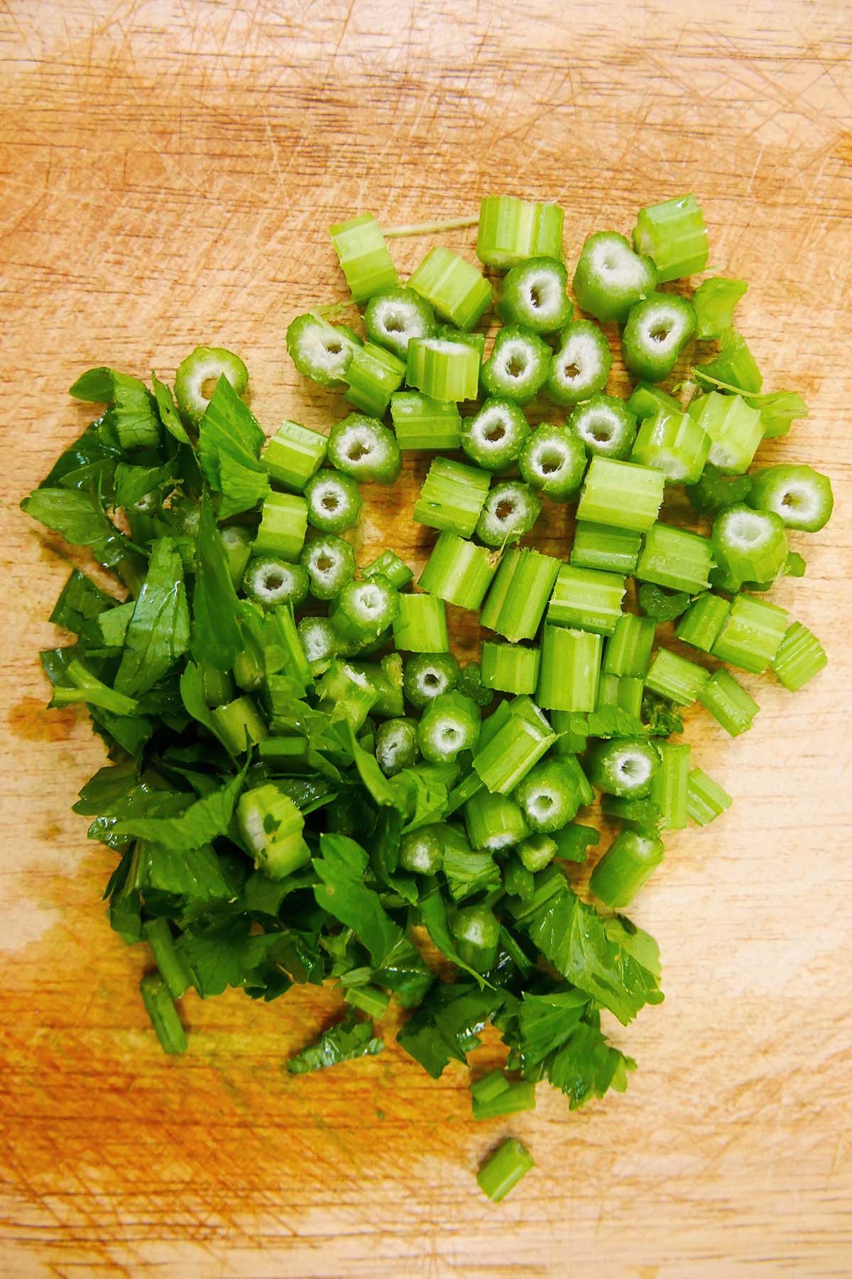 chopped up celery stalks and leaves