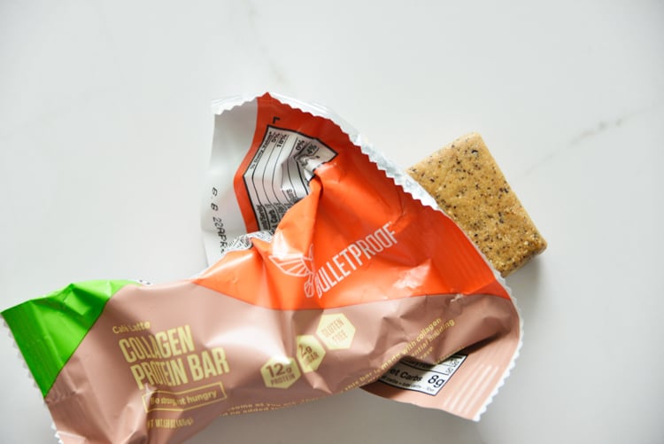 an opened bulletproof collagen protein bar