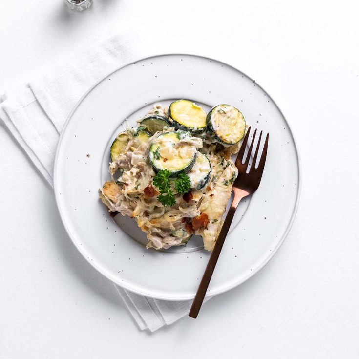 serving of chicken cordon blue casserole