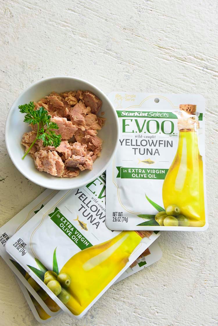 image of StarKist E.V.O.O.™ yellow fin tuna in a bowl topped with parsley