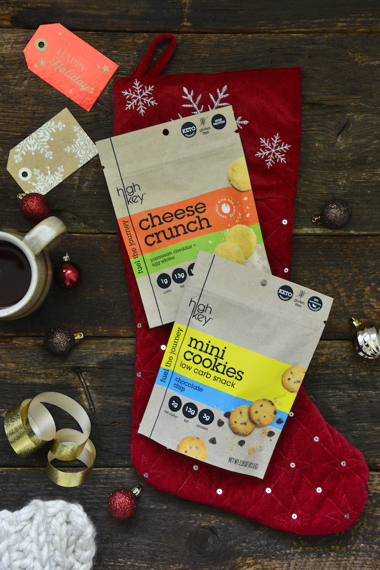 High Key Mini Cookies and Cheese Crunch on top of a stocking