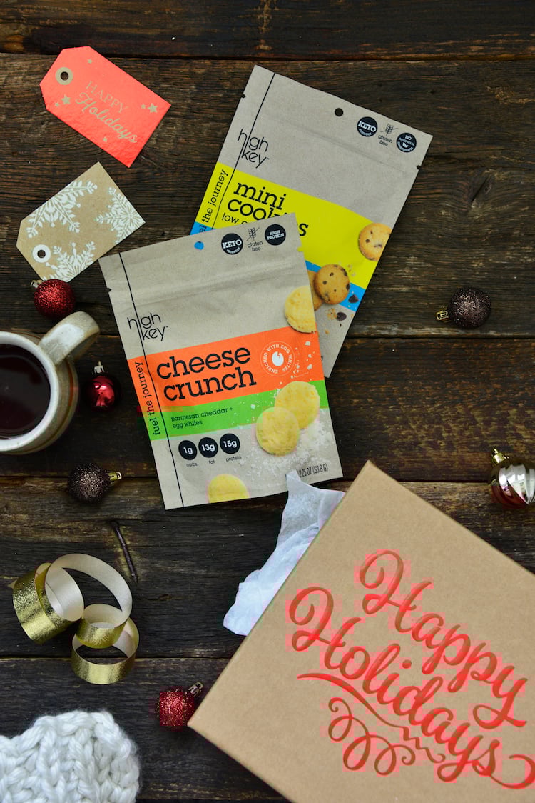 High Key mini cookies and cheese crunch holiday theme