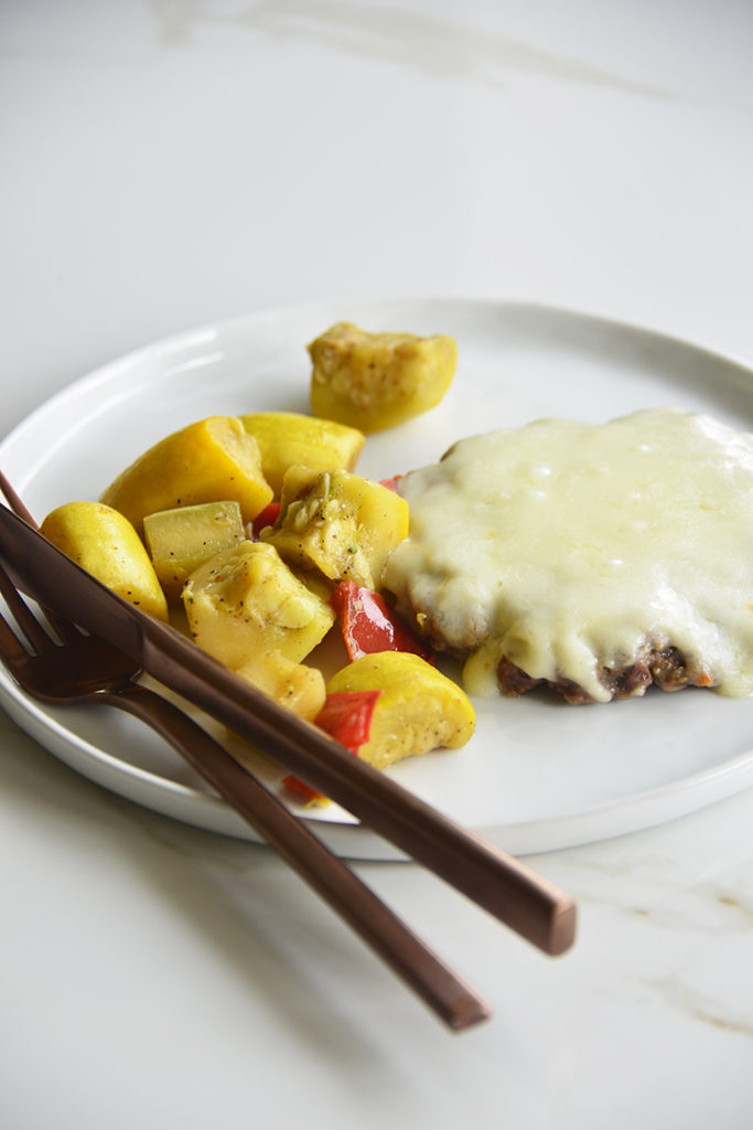 Cumin Salmon with Mustard Greens and Zucchini Veggie Medley.