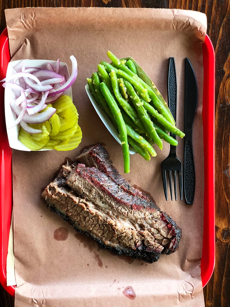 Beef Brisket on Tray with Green Beans