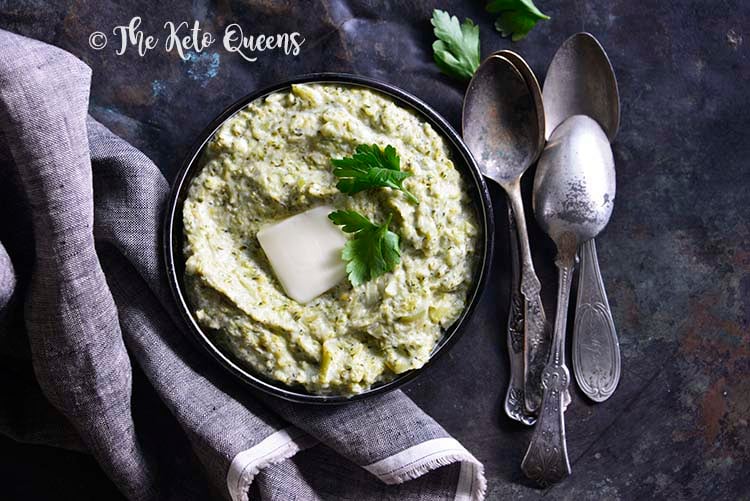 Close Up of Instant Pot Keto Creamy Garlic Broccoli Mash
