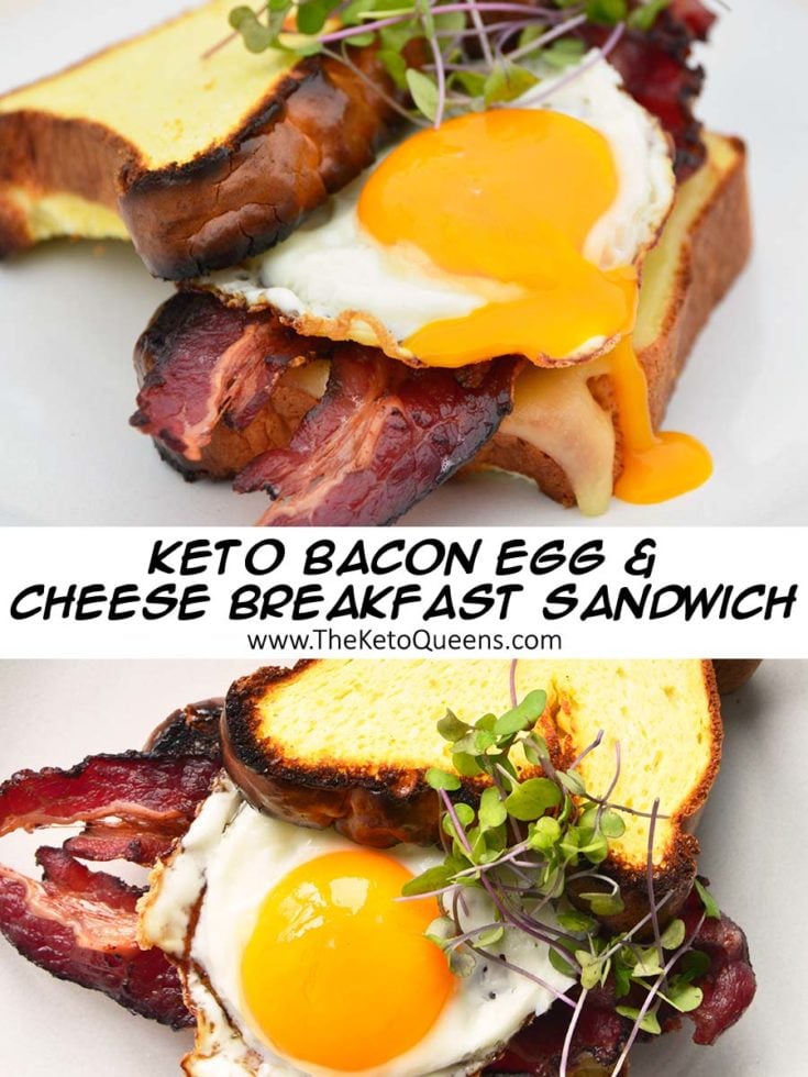 keto breakfast sandwich on a white plate topped with micro greens