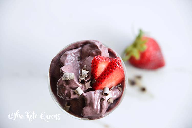 Close Up Top View of Keto Chocolate Berry Truffle Smoothie Recipe