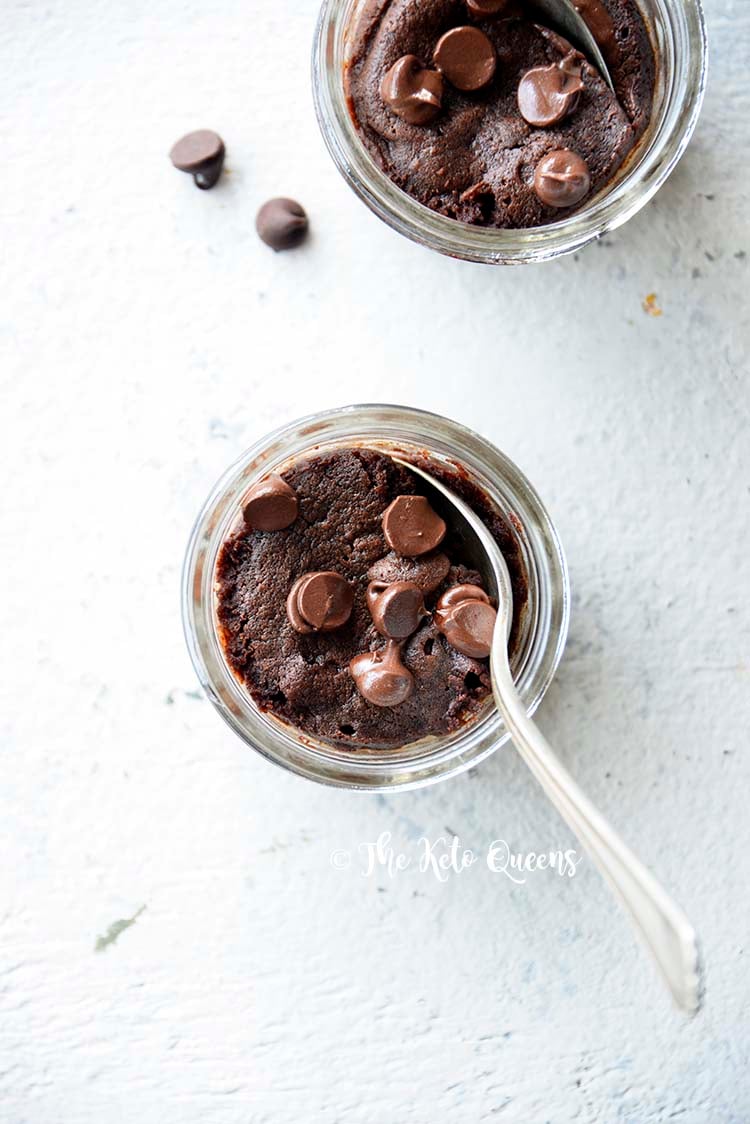 Keto Chocolate Brownie in a Mug on White Background