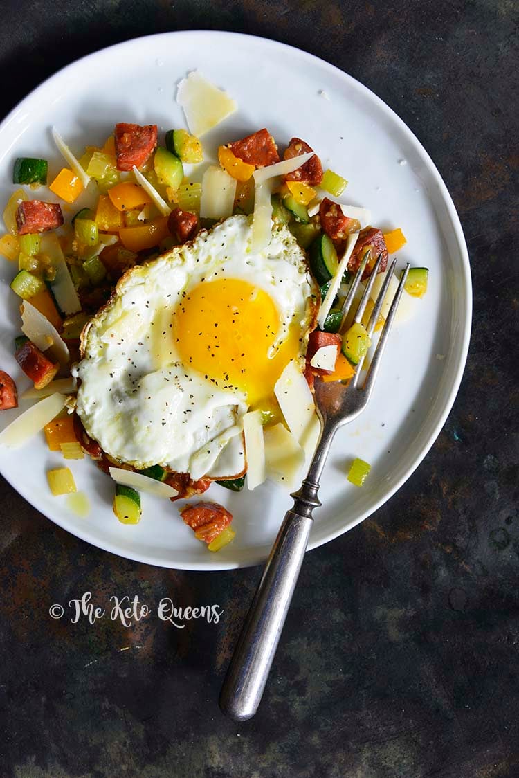 Keto Chorizo Vegetable Hash with Fried Egg