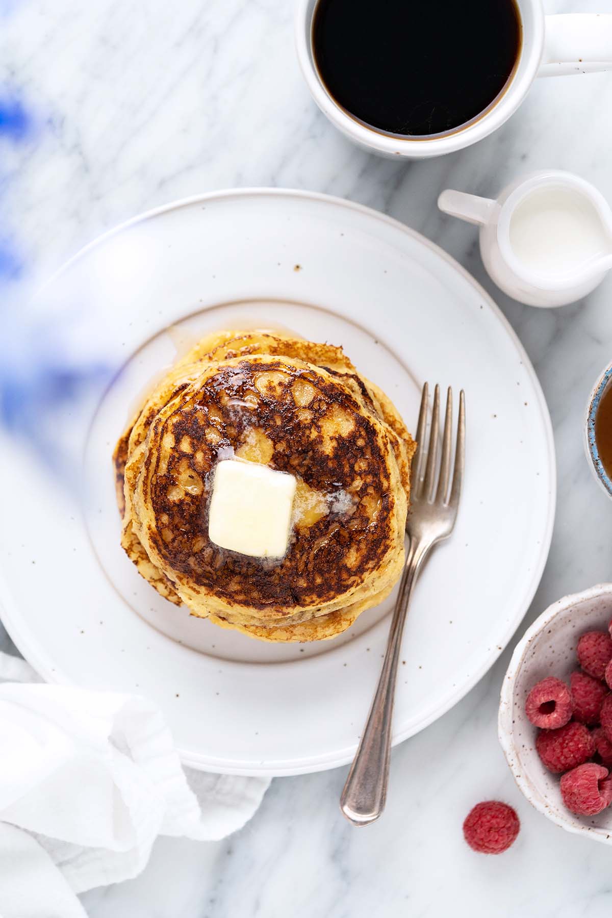 keto pancake breakfast with coffee and cream