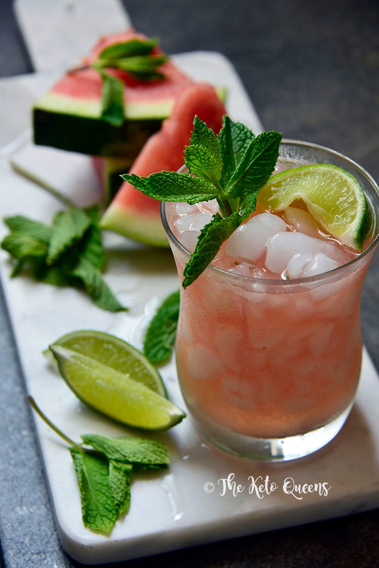 Keto Watermelon Mojitos with Fresh Mint, Watermelon, and Lime