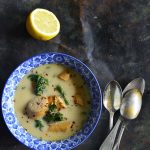 Keto Weeknight Creamy Sausage and Spinach Soup on Metal Tray