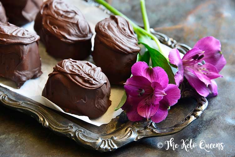 Front View of Low Carb Chocolate Covered Vanilla Buttercream Truffle Candy (Keto Fat Bombs)