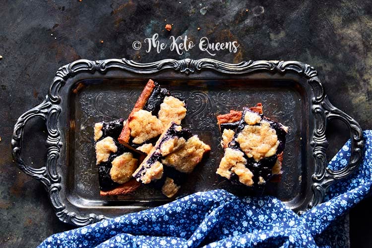 Low-Carb Fathead Blueberry Cobbler Bars on Serving Tray