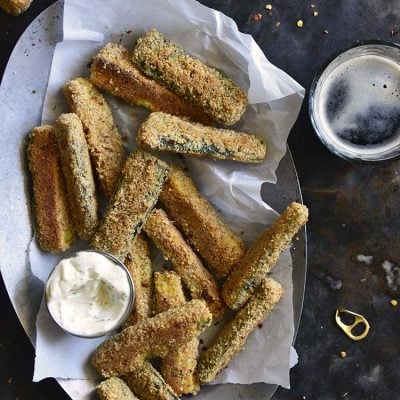 Low-Carb Keto Crispy Baked Zucchini Fries Overhead View
