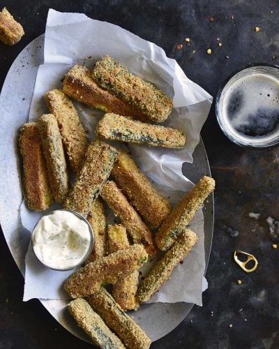 Low-Carb Keto Crispy Baked Zucchini Fries Overhead View