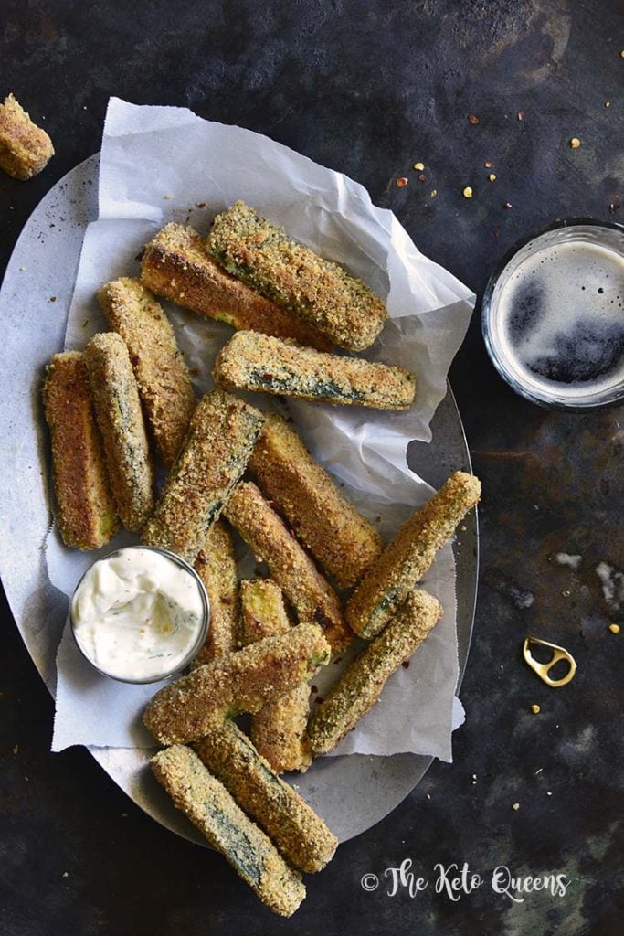 Low-Carb Keto Crispy Baked Zucchini Fries Overhead View