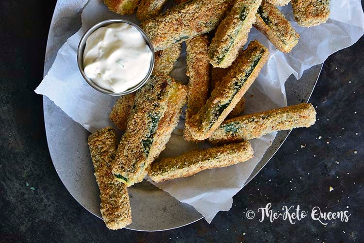 Close Up of Low-Carb Keto Crispy Baked Zucchini Fries