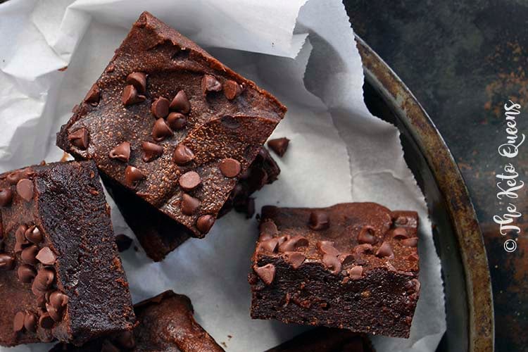 Close Up Top View of Low Carb Keto Fudgy Double Chocolate Brownies Recipe