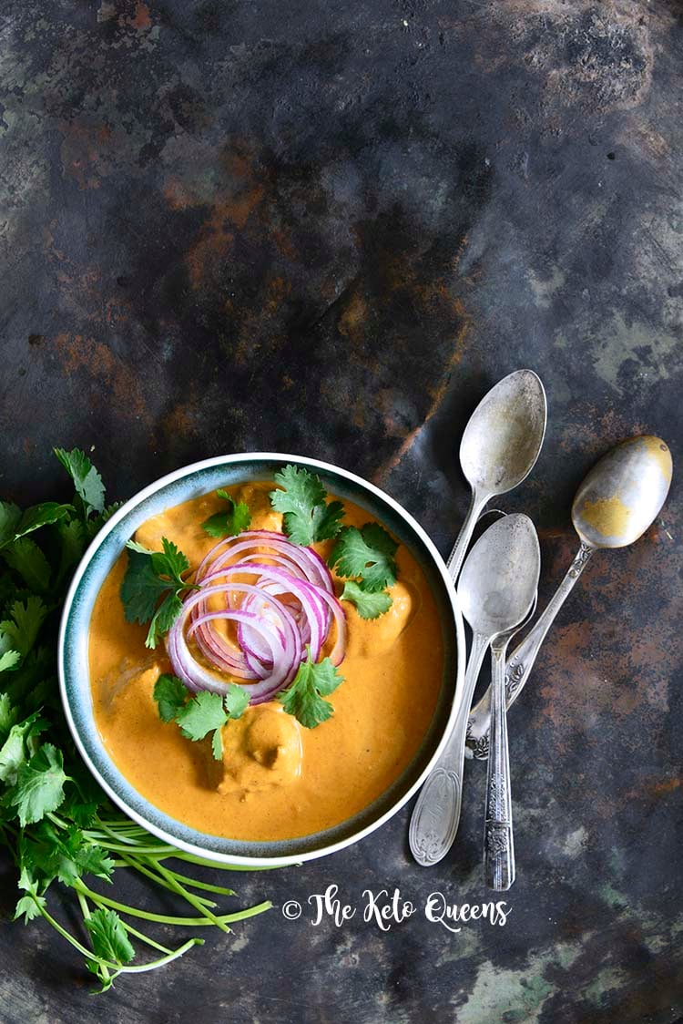 Low Carb Keto Indian Butter Chicken on Metal Tray