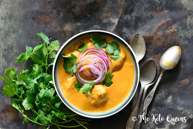Hands-down, this is our favorite Indian dish! Chicken Makhani is full of flavor with velvety, rich texture and it’s easy to control the heat level because even though it contains a lot of spices, it doesn’t need to have a lot of heat to be packed with flavor. And it comes together in just over half an hour, making it a weeknight-friendly dinner. Close Up of Low Carb Keto Indian Butter Chicken