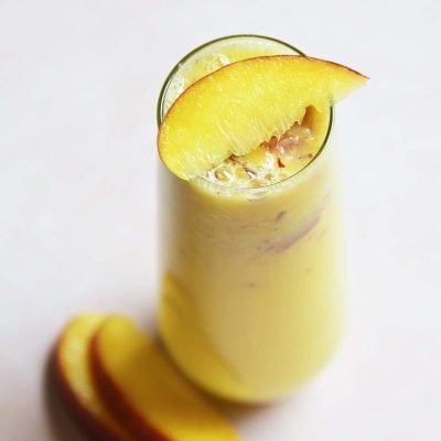 low carb peach bellini mocktail featured image