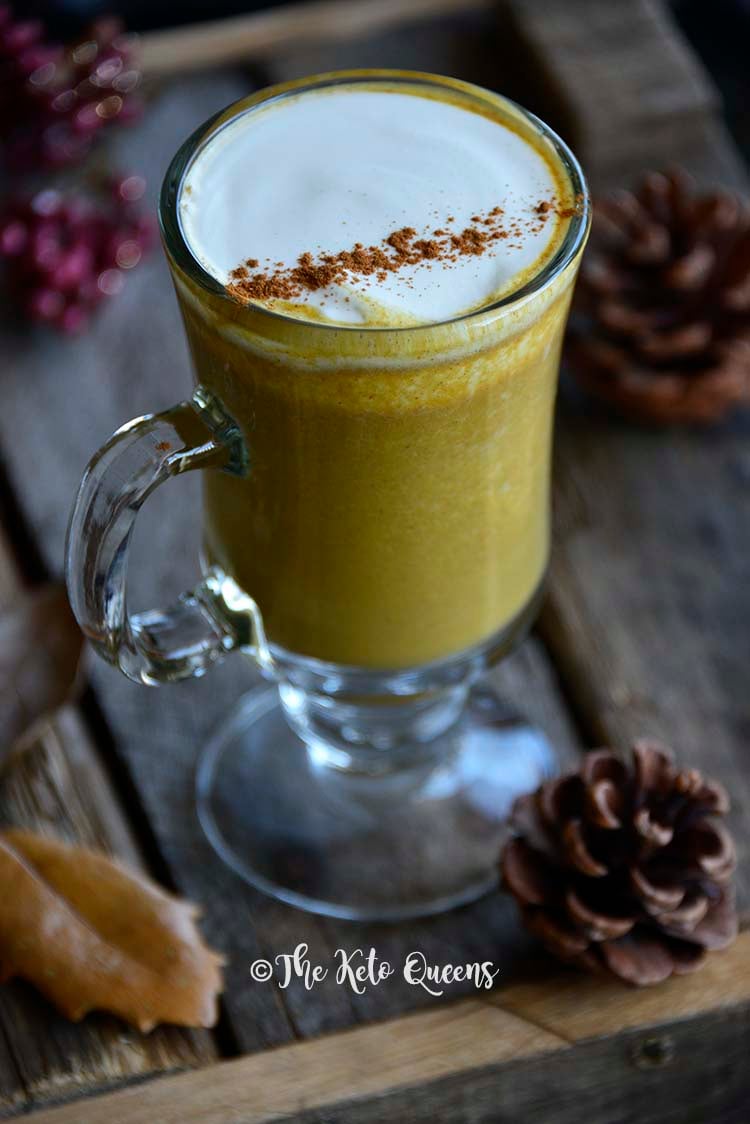 Low Carb Sugar Free Pumpkin Spice Latte on Wooden Crate