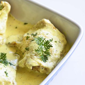 roasted chicken thighs with creamy mustard sauce featured image