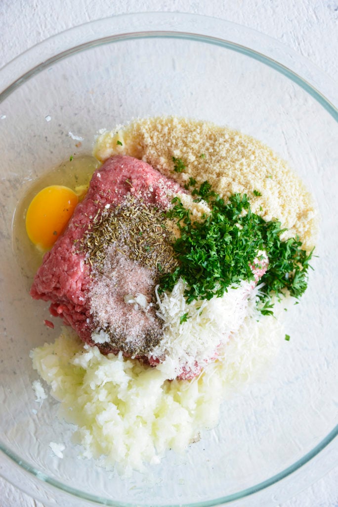 classic pressure cooker meatloaf recipe ingredients in a clear bowl