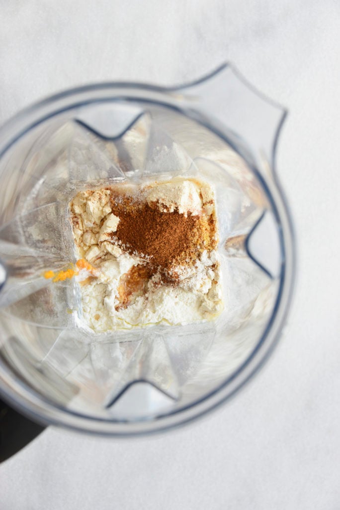 keto pumpkin smoothie step one in a blendeeer