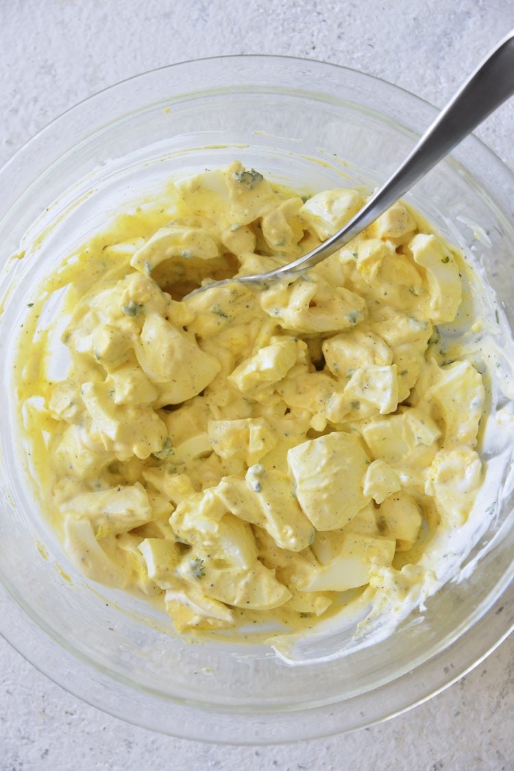 image of keto egg salad after being stirred