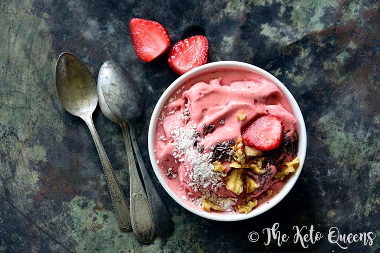 Strawberry Low Carb Ice Cream Recipe (No Ice Cream Maker) Close Up