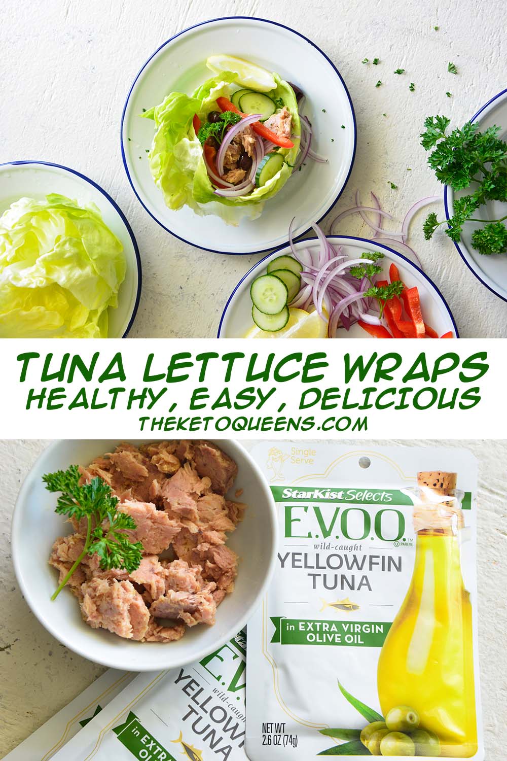pinable image for easy Mediterranean Tuna Lettuce Wraps