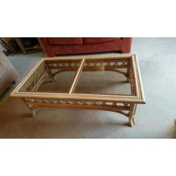 bamboo wood coffee table with stained glass top