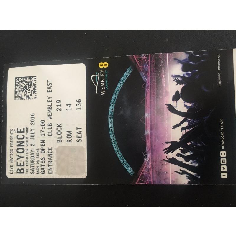 ***BEYONCE FORMATION SATURDAY 2ND JULY 2016 WEMBLEY SEATED X 3 TICKETS***