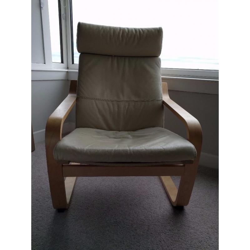 Cream leather ikea poang chair