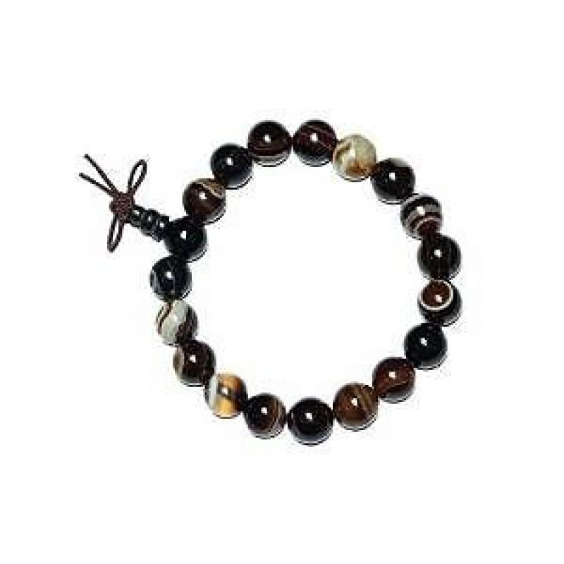 Mogul Interior Men's Wrist Mala Buddhist Beads Hand Prayer Bracelet For Meditation Brown Agate Solar