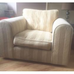 Cream and beige stripe fabric comfy arm chair