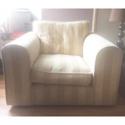 Cream and beige stripe fabric comfy arm chair
